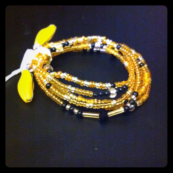 Handmade black, gold, &silver beaded wire hairwrap