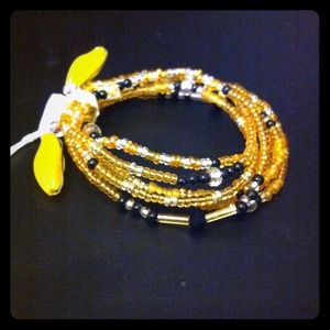 Handmade black, gold, &silver beaded wire hairwrap