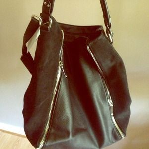 ZARA black leather zipper bucket bag