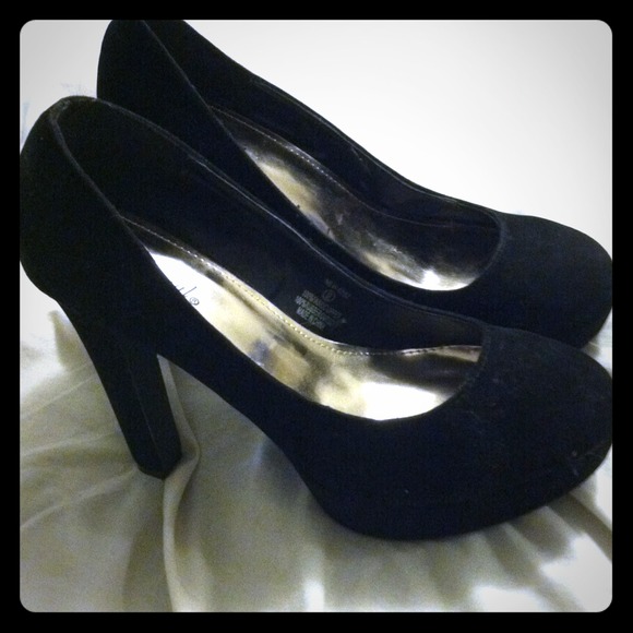Black suede heels.