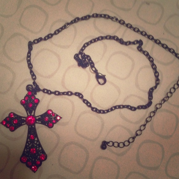 Ruby red and black cross necklace
