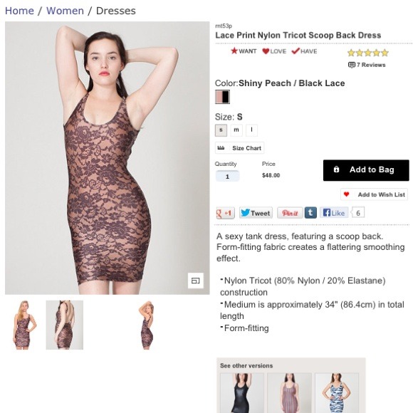 American Apparel | Dresses | Aa Lace Print Nylon Tricot Scoop Back Dress |  Poshmark