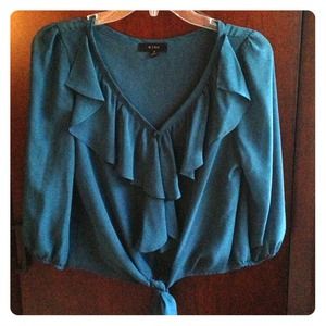 Blue sheer top that ties on the bottom