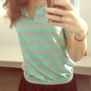 Banana Republic mint and grey stripe top