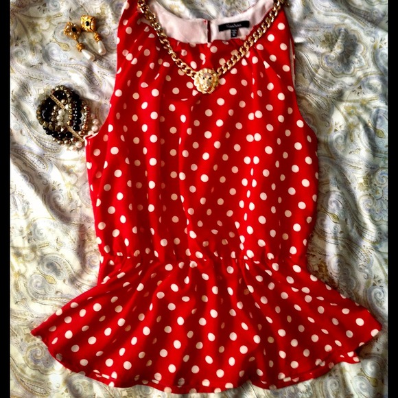 red polka dot peplum top