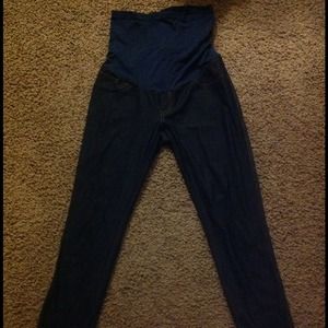 Maternity jeggings, brown h&m top,cobalt blue pant
