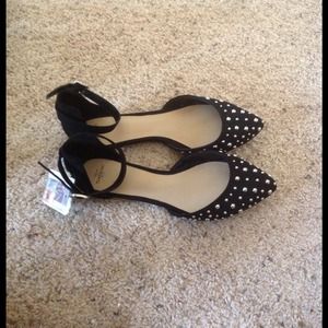Black Zara Studded Flats with ankle straps