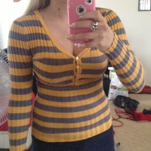 Grey and yellow striped sweater