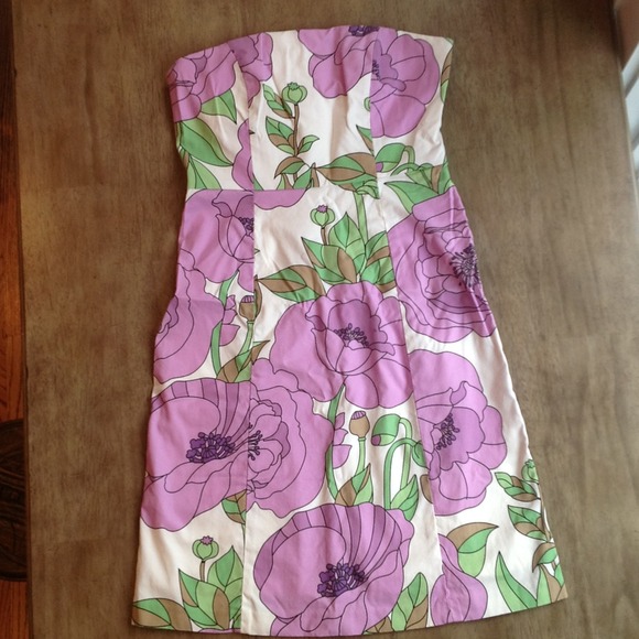 Floral print strapless dress