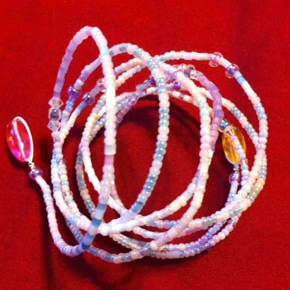 Handmade pastel beaded wire hairwrap.