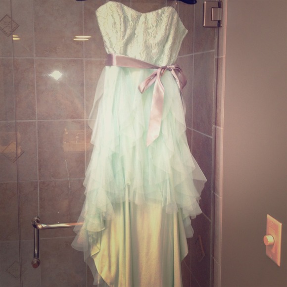 Mint colored hi-low teezeme dress