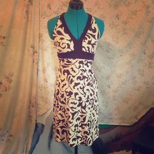 Brown & White printed halter dress