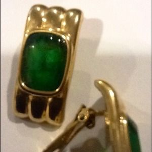 Carolee Faux Matte Gold and Emerald Clip Earrings
