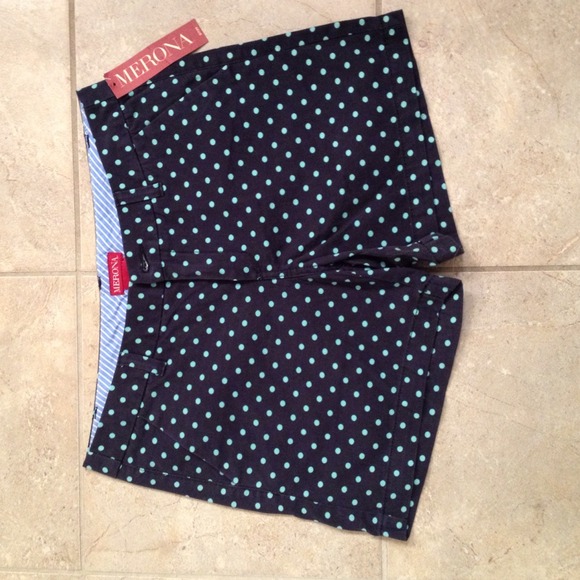 Navy shorts with mint polka dots - size 8