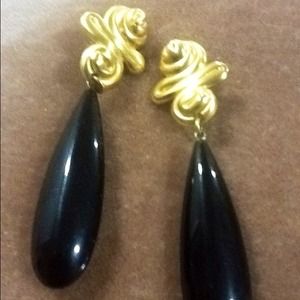 Dramatic 4" Matte Gold and Black Drop Earrings