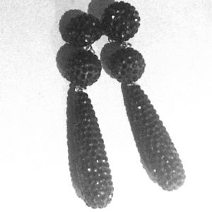 Black Rhinestone Three Tiered Drop Clip Earrings