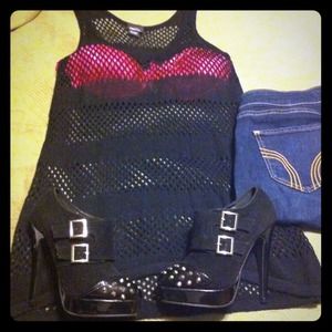 See-through black knit top