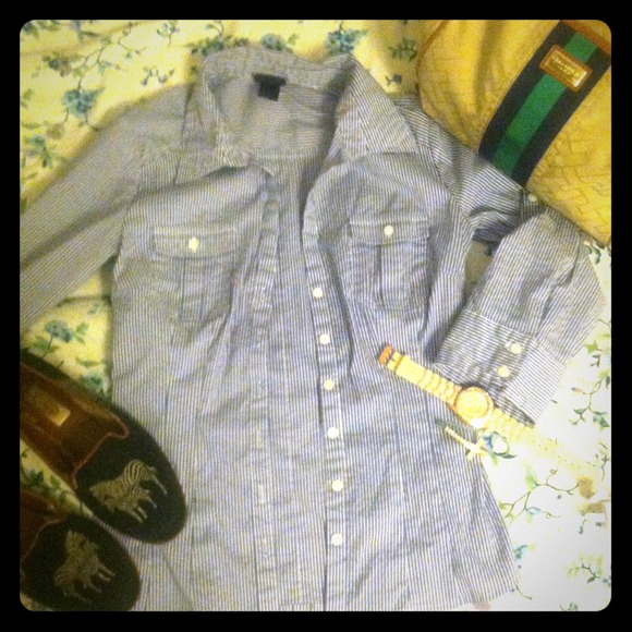 H&M blue white striped Blouse