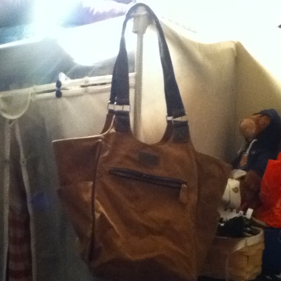 Brown and tan shoulder purse