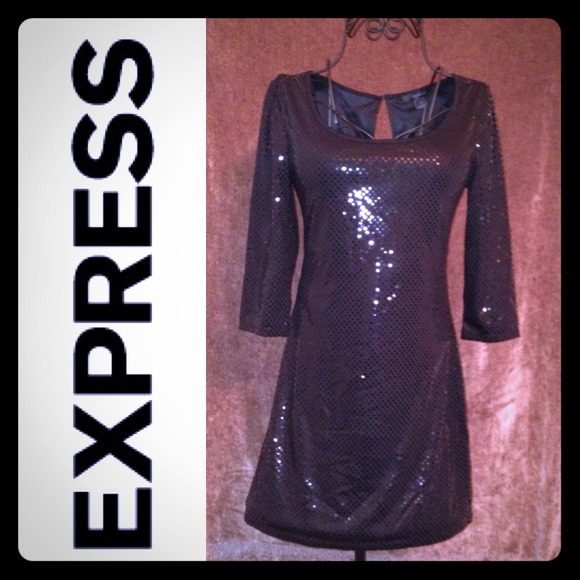 Express ✳ Black Sequin Dress w/ 3/4 sleeve