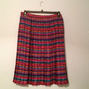 Multi-colored Striped Vintage Pleated Midi Skirt