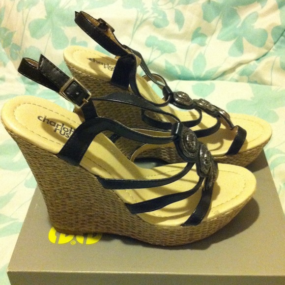 Black staps with silver embellishment wedges. sz 7