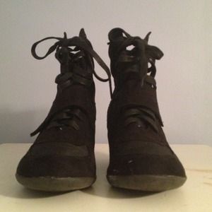 Black Sneaker Heeled Booties