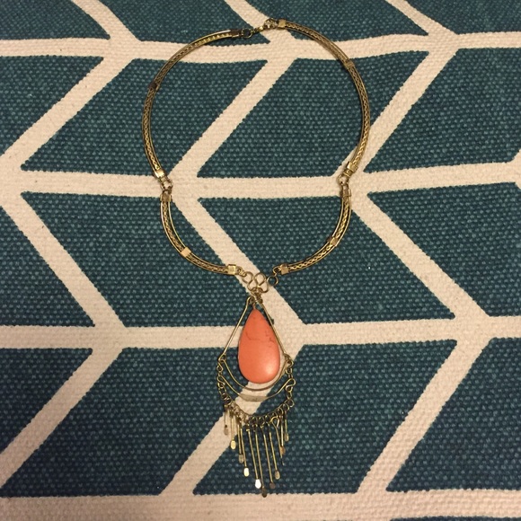 Festival Gold Collar Necklace with Orange Stone