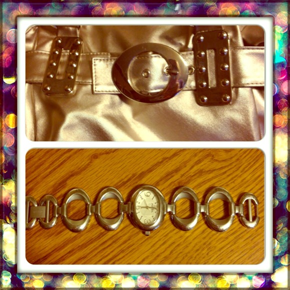 Gold tone purse & Ladies Fossil Watch