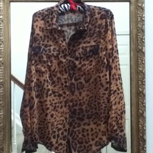 Sheer leopard long sleeve blouse