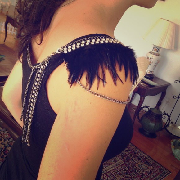 SOLD - Feather and Stone shoulder necklace