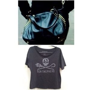 Leather Studded Bag & Loose Graphic Tee