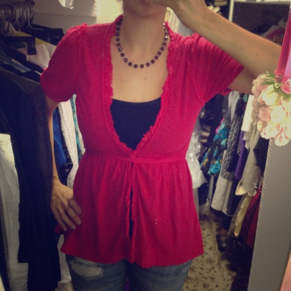 SOLD -Red short sleeved sweater from anthropologie