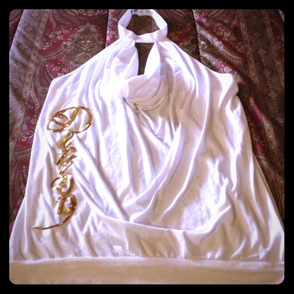 White Scoop-neck Halter