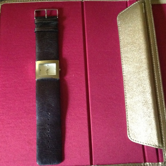Black leather band watch