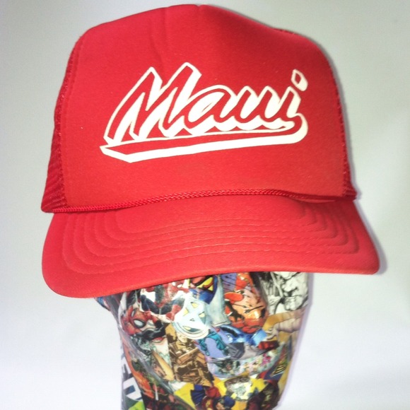 Vintage Maui Hawaiian Headwear trucker hat red