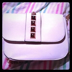 White leather studded purse