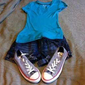 Navy &white checkered AllStar Converses.