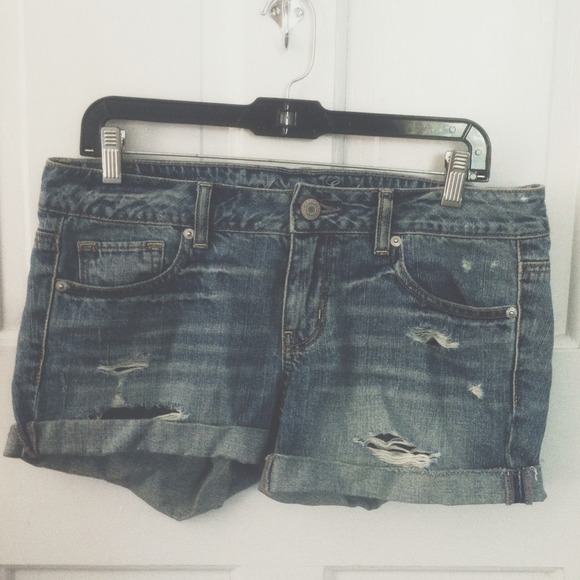 Distressed denim shorts