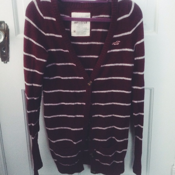 Maroon and grey striped cardigan
