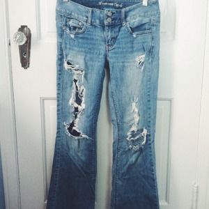 Distressed flare jeans