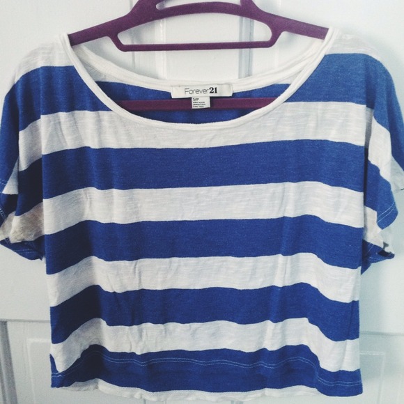 Blue and white striped crop top