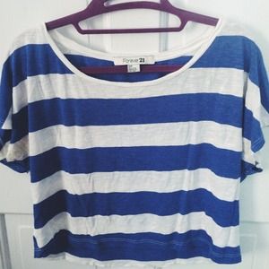 Blue and white striped crop top
