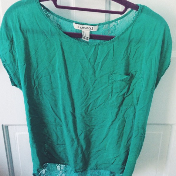 Turquoise lace-back crop top