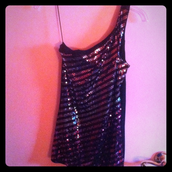 Express One Shoulder Multi-Colored Sequin Top