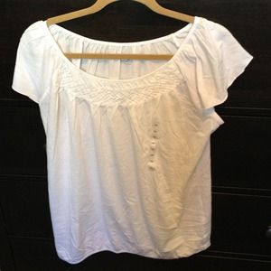 Loft white airy cotton top with scoop collar