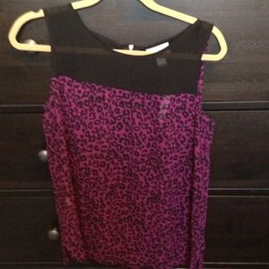 Loft- black and pink animal print sheer top