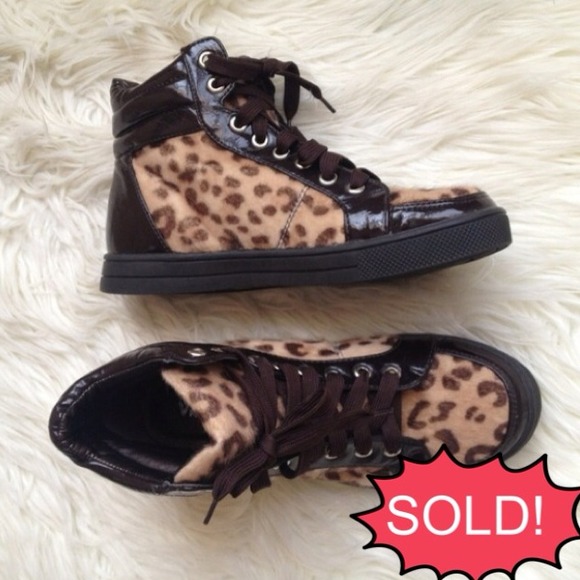 Brown Faux Fur Leopard Print Sneaker Flats