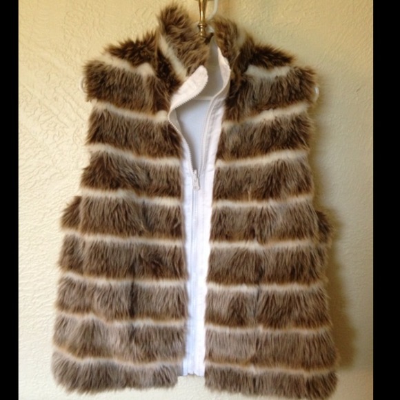 White and Brown Fur Vest