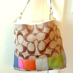 Coach Signature C multicolor stripe tote handbag